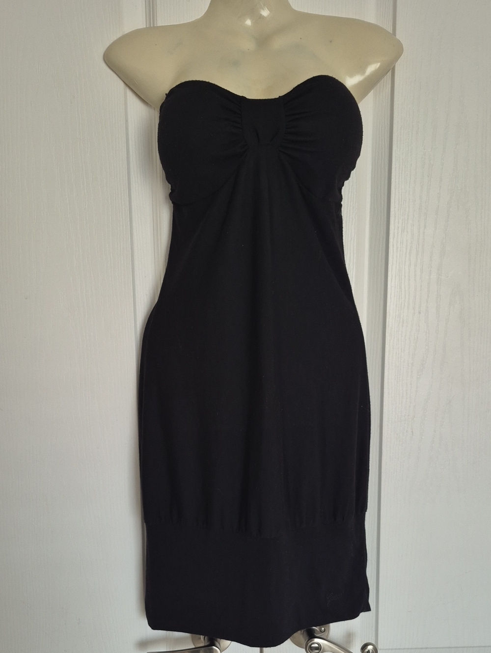 Guess Black Strapless Ruched Bust Midi Dress